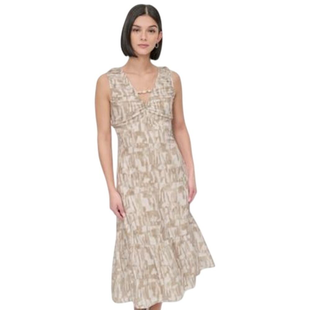 DKNY Women's City Burnout Beaded-Trim Dress in Broken City Tan